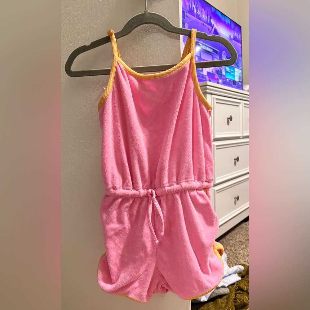 Old Navy Pink Terry Romper Cover-Up with orange Trim
